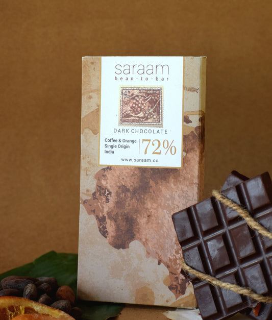 Saraam | 72% Dark Chocolate | Coffee & Orange | Single-Origin | India | 70 gm